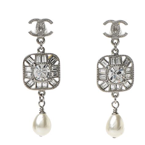 earring chanel square pearl|Chanel pearl silver earrings.